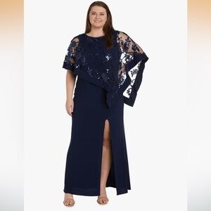 NWT R&M Richards Sequin Cape Gown